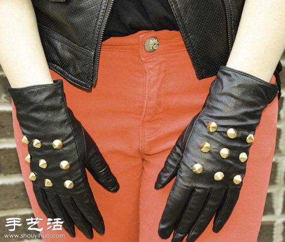 旧物改造DIY铆钉皮手套教程