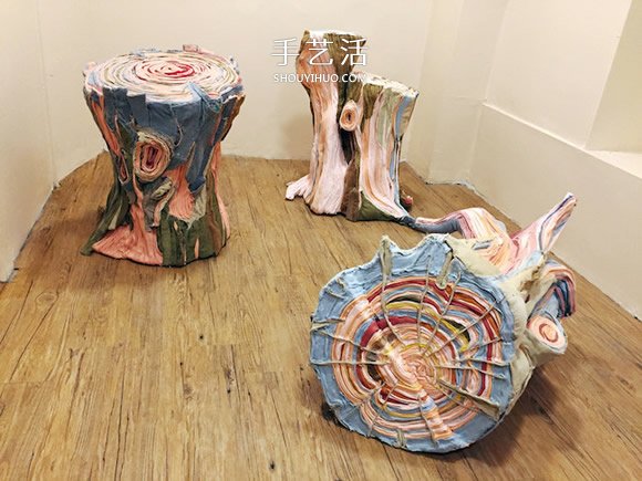 思念故人!过世父亲的旧衣物制作成树桩装置