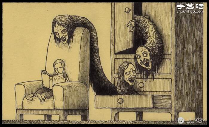 Don Kenn画在便利贴上的阴森怪兽涂鸦