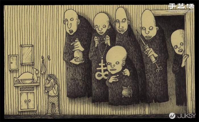 Don Kenn画在便利贴上的阴森怪兽涂鸦