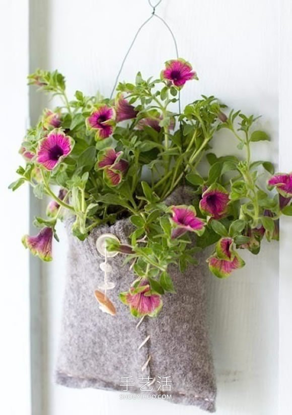 旧毛衣改造利用 DIY制作美好的悬挂花盆袋!