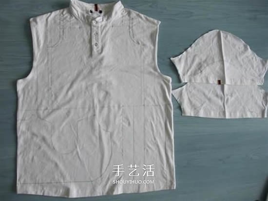 旧衣改造:男款T恤改造儿童坎肩背心套装