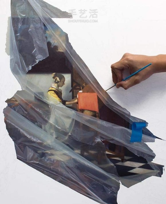 像是用塑料薄膜包裹!令人难以置信的逼真绘画