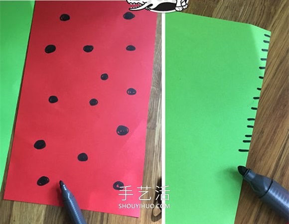 幼儿园折纸扇子的教程 做成可爱西瓜形状!