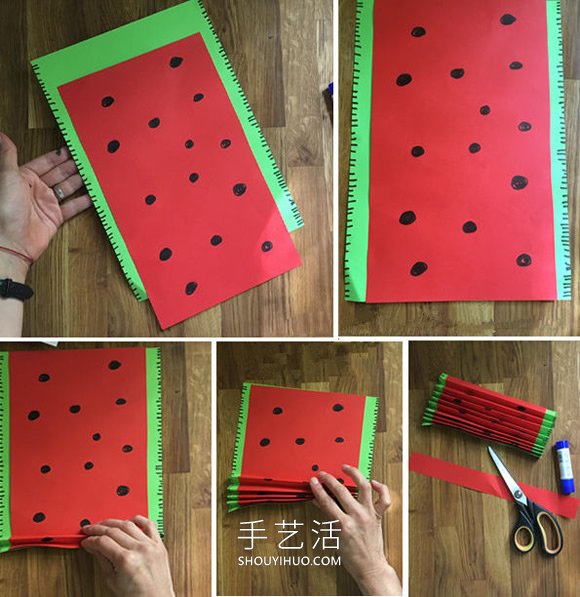 幼儿园折纸扇子的教程 做成可爱西瓜形状!