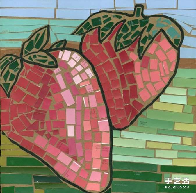 幼儿简单手工拼贴画作品图片 漂亮马赛克风格