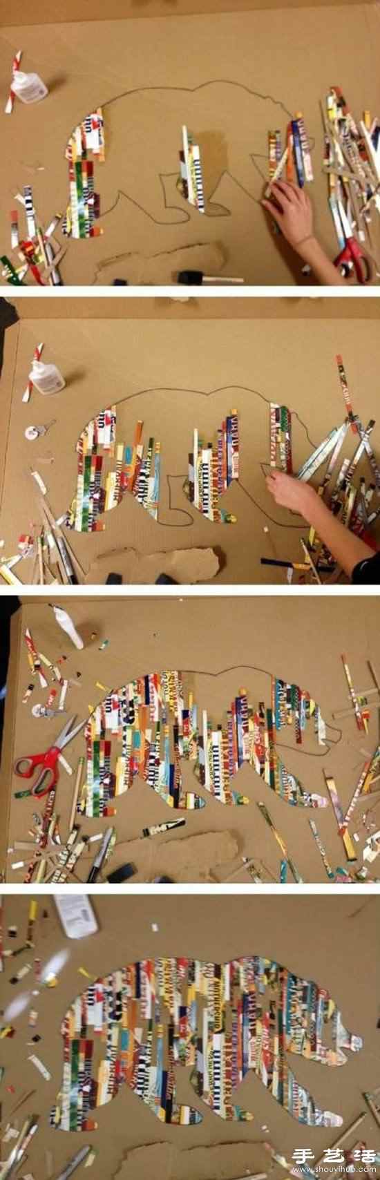 废旧硬纸板和杂志DIY创意拼贴画的教程