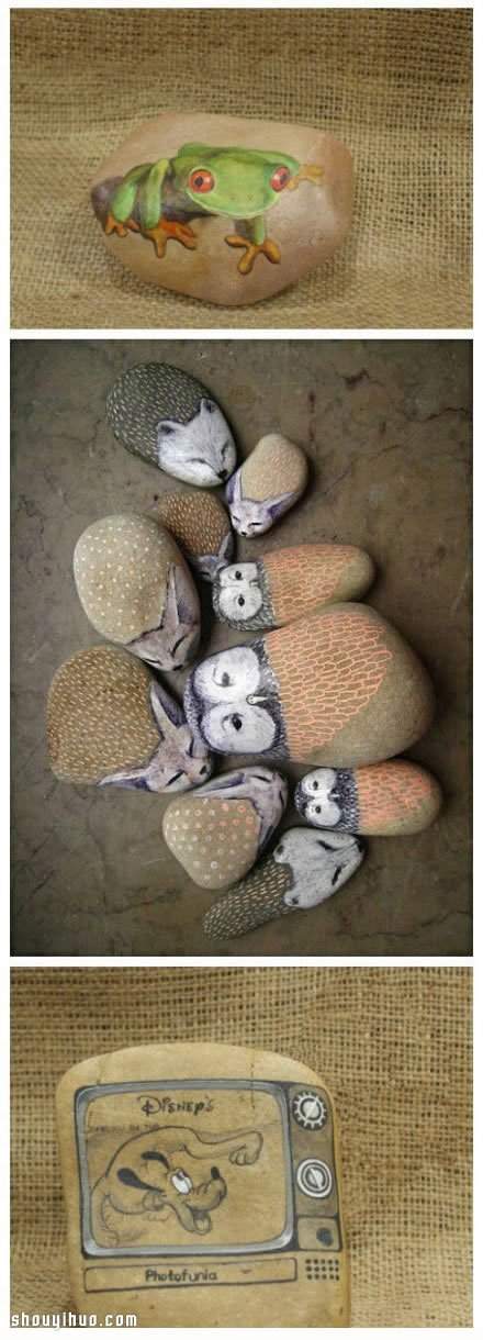 DIY充满趣味和卡通气息的石绘手工艺术品