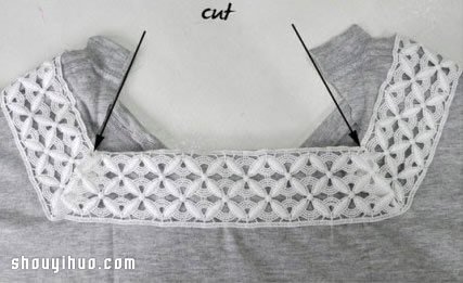 旧棉布T恤手工改造DIY蕾丝花边领子无袖衫