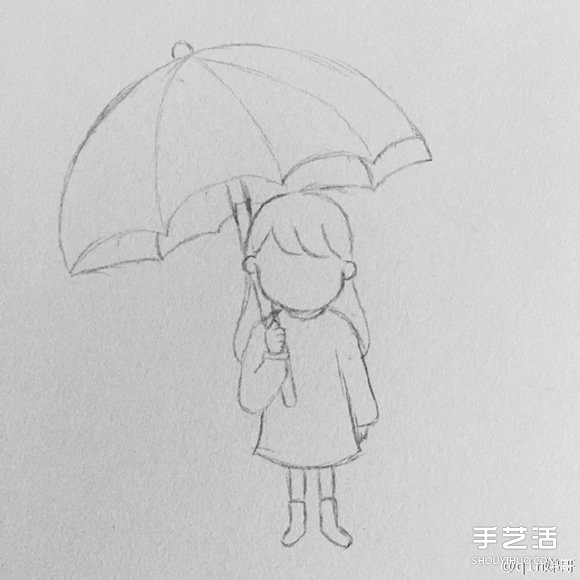 雨中打伞的小女孩简笔画画法图片教程