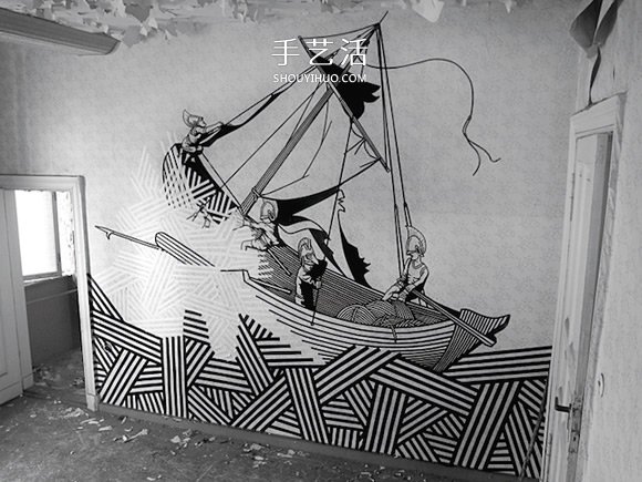 胶带就是我的画笔!用胶带粘贴而成的街头涂鸦