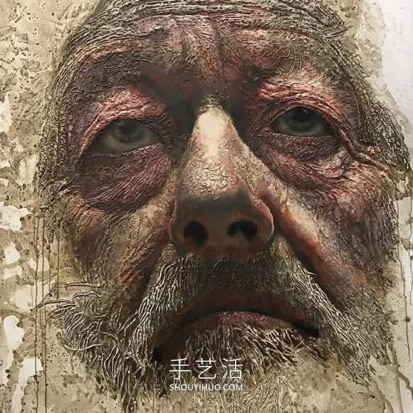 近看是地形图远看是3D立体人像画的创意手绘