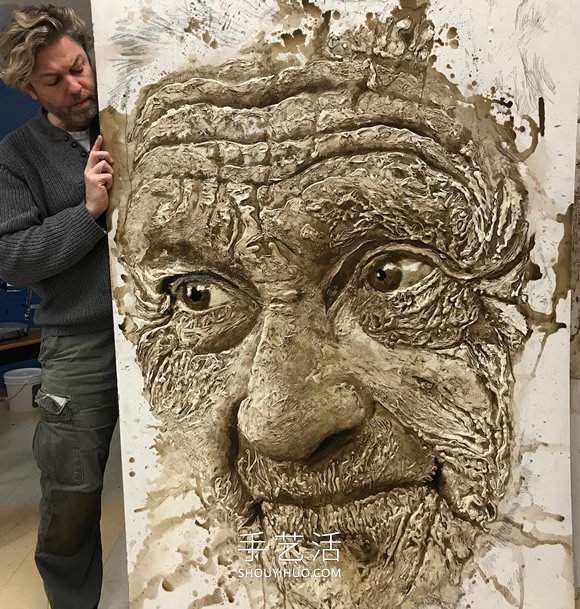 近看是地形图远看是3D立体人像画的创意手绘