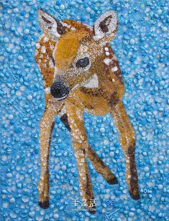 这些动物不简单 用串珠与纽扣创作的精美画作