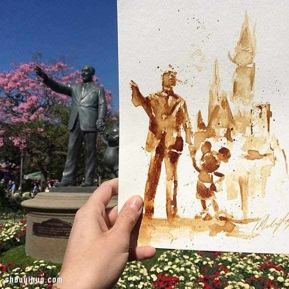 咖啡画!以深浅不同的咖啡手绘电影人物