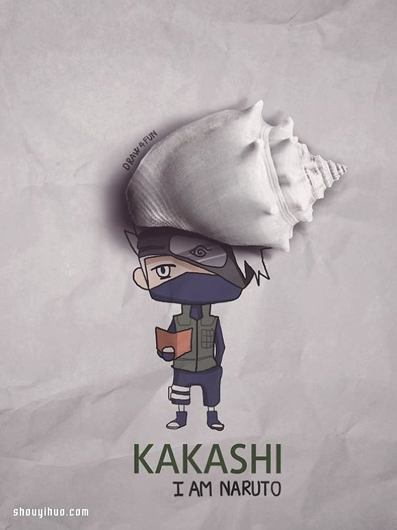 用日常小物巧妙的绘制漫画火影忍者中的人物