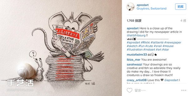 创意手绘作品:爱闯进办公桌嬉闹的顽皮鼠