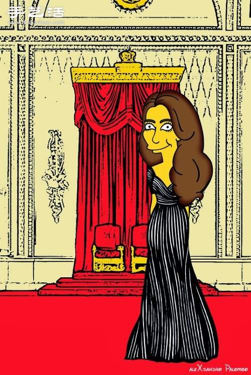辛普森恶搞插画：黄皮肤凯特王妃同样时髦