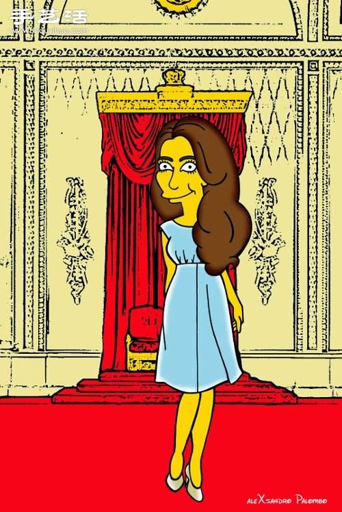 辛普森恶搞插画：黄皮肤凯特王妃同样时髦