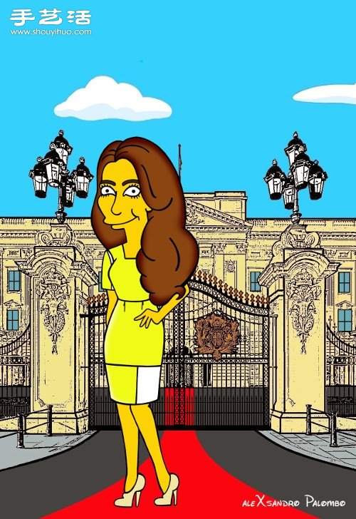 辛普森恶搞插画：黄皮肤凯特王妃同样时髦