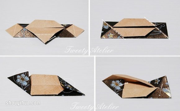 折纸立体菱形的折法图解 用作包装盒或挂件